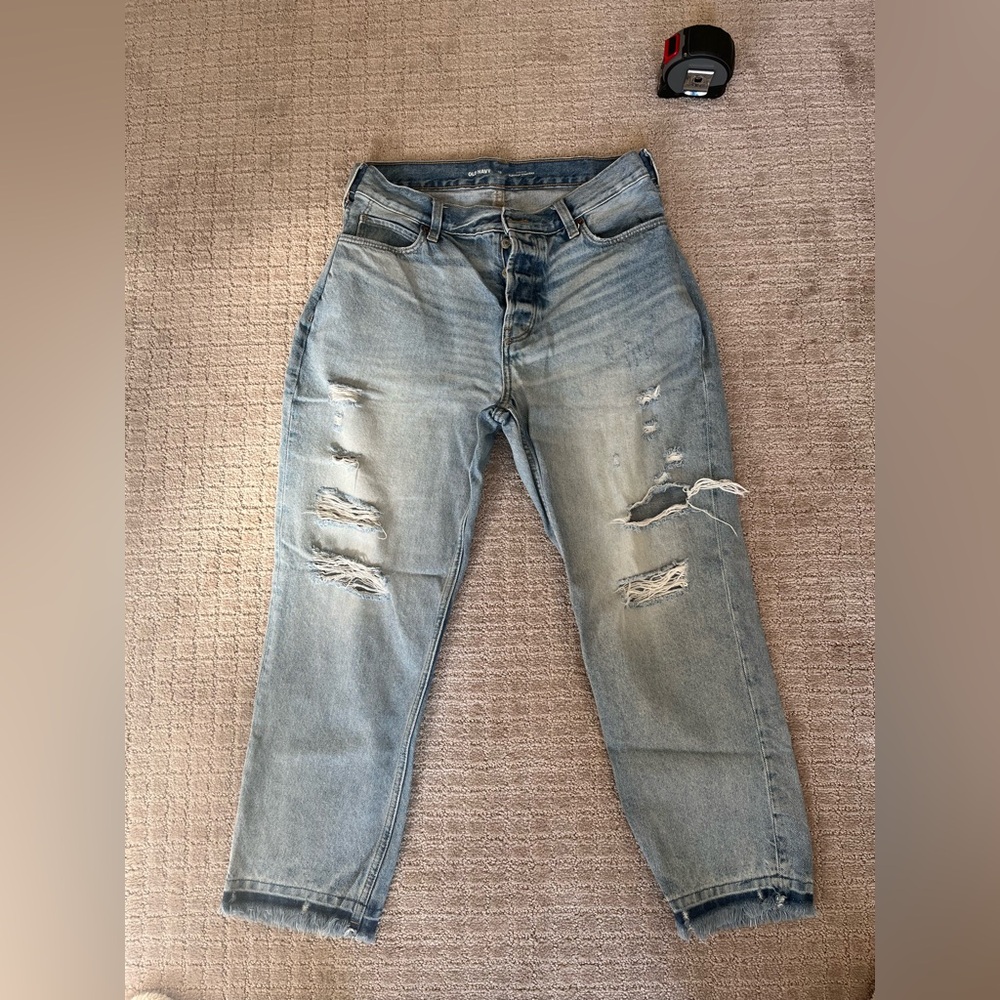 Distressed High Rise Light Blue Women's Mom Jean Capri - Alterations